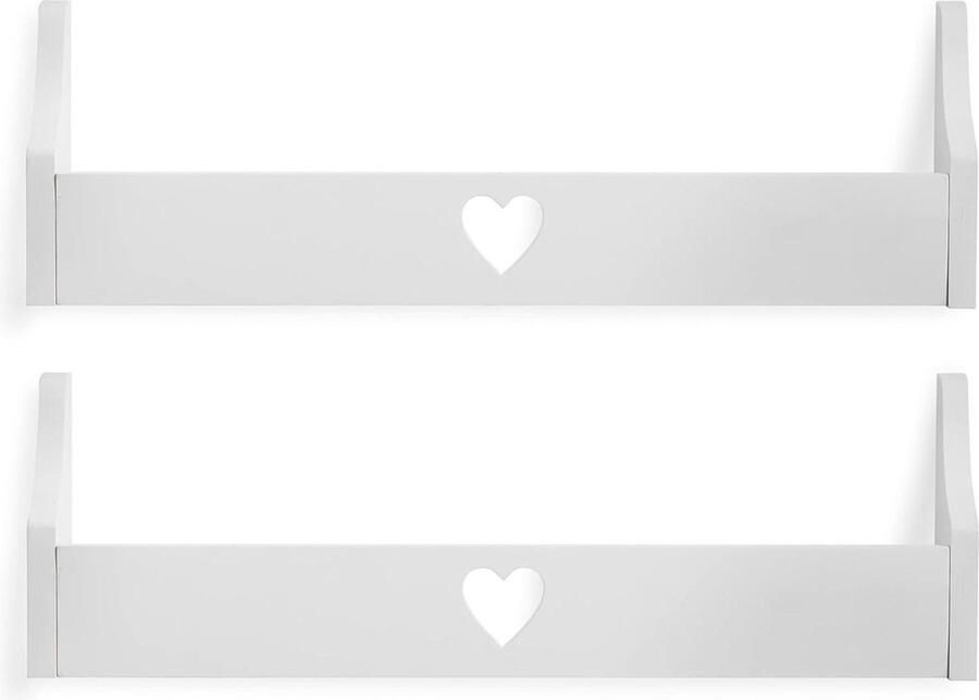 Wit Zwevende Kinderhart Boekenplank Organizer Wandgemonteerde Houten Opbergoplossing Kinderkamerdecoratie 2 Stuks Planken voor Kinderspeelkamer Rekken 50 x 10 x 16 cm Wandplanken & -rekken