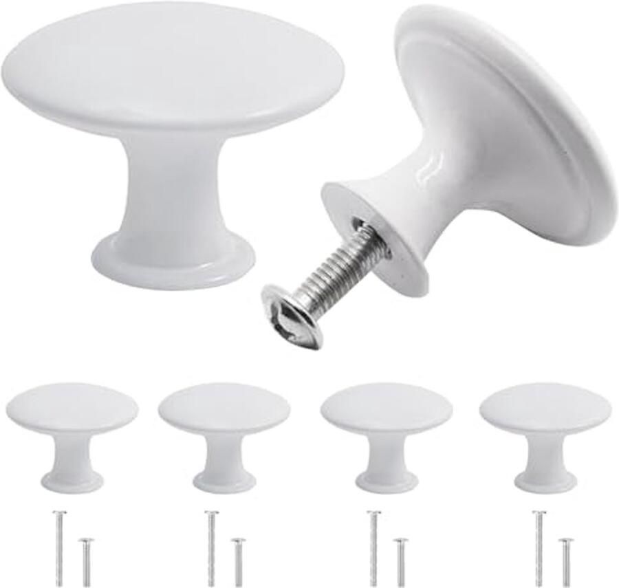 Witte 30 mm Ronde Vintage Meubelknoppen voor Kasten en Lades
