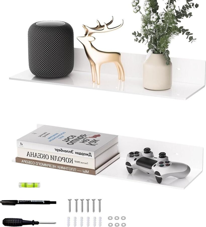 Witte Acryl Wandplanken Opslag en Organizer Plexiglas Wanddisplay Wanddecoratie Cosmetica Parfum Boeken 50 cm 2 Stuks