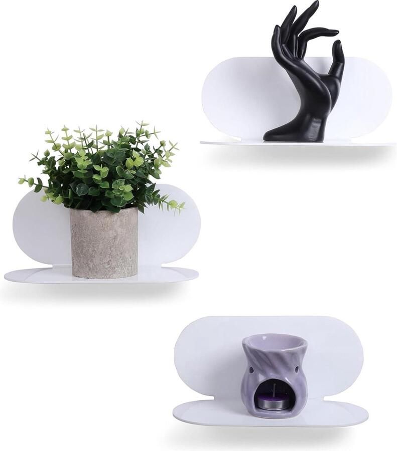 Witte Acryl Zwevende Muurplanken Wandplankenset Multifunctioneel 3 stuks Wit Acryl 23 cm