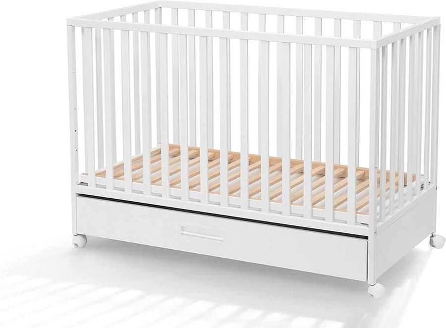 Witte babybed met schuifladen LUX 60x120 babybed met massief houten frame kinderbed voor baby's vanaf 3 jaar witte wieg 60 x 120 Beyaz Bebek Yatagi met opberglades Kinderbed