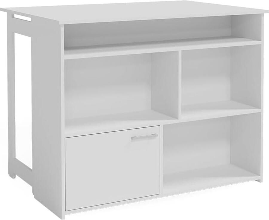 Witte Bartafel met Open Vakken en Deur 116 x 37 cm