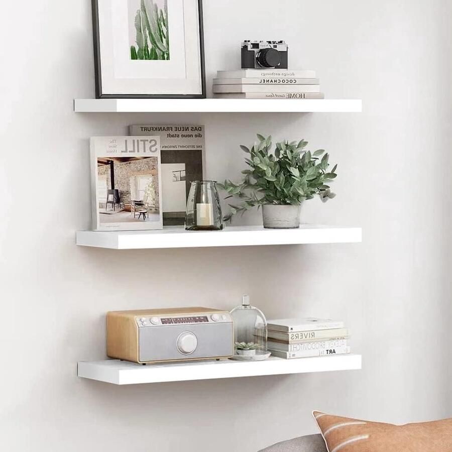 Witte Beweegbare Wandplank Ruimtebesparend 3 Stuks Hout