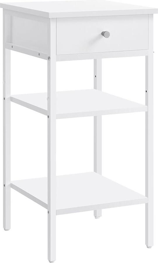 Rootz Living Rootz Witte Bijzettafel Nachtkastje Spaanplaat en Staal 35cm x 35cm x 70cm Lichtgewicht Stevig Eenvoudige montage