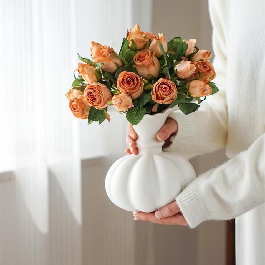 Witte bloemenvaas pompoenkeramiek vaas keramische vaas ter decoratie houder voor bloemen middelpunten voor de eettafel voor de woonkamer bureau plankdecoratie