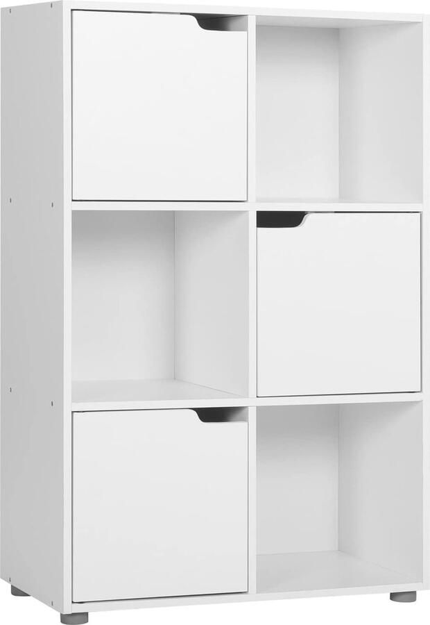 Witte Boekenkast met 6 Kubussen en 3 Deuren Multifunctioneel Opbergsysteem voor Woonkamer en Slaapkamer
