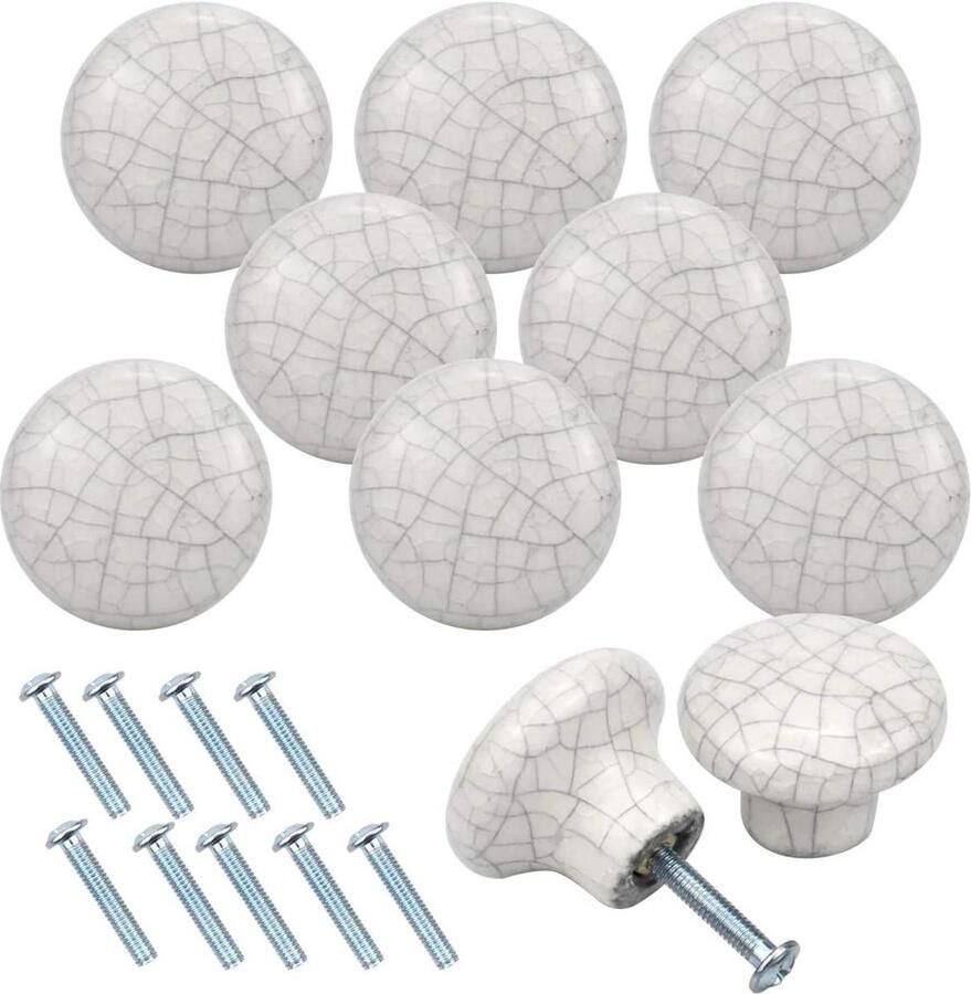 Witte crackle vintage kastknoppen 10 stuks 32 mm keramische knoppen shabby chique lade trekgrepen ronde ladeknoppen deurtrekkers keuken kledingkast meubels met schroeven