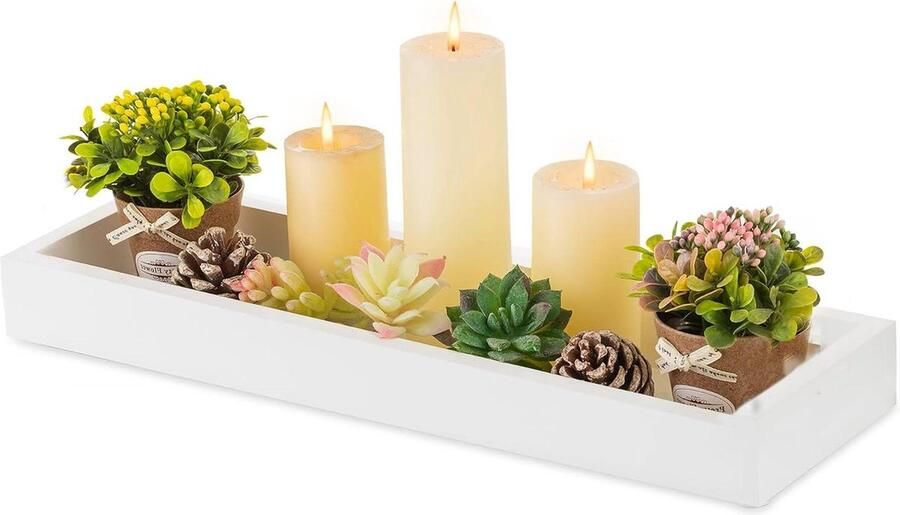 Witte decoratieve rechthoekige kandelaar middelpunt dienblad Rechthoekige lange smalle lade voor eettafel koffiebar woonkamer