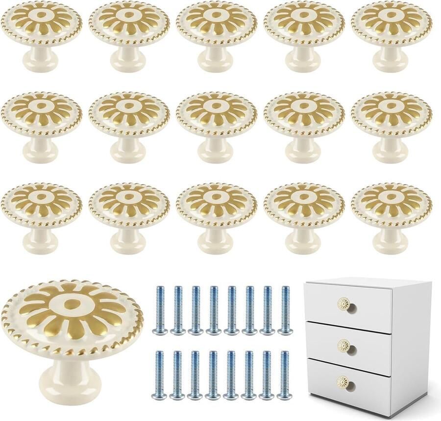 Witte deurknoppen Vintage meubelgreep 16 stuks