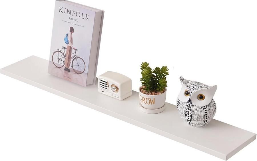 Witte Drijvende Plank 90 cm van Massief Eikenhout voor Wandmontage