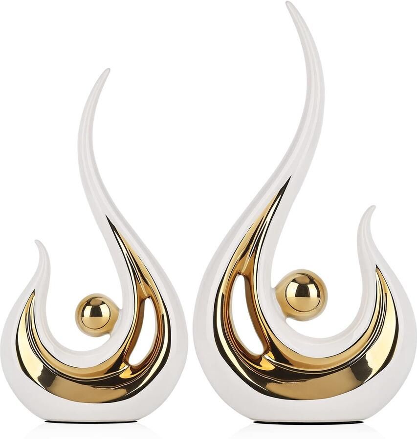 Witte en gouden tafelstukken decoratie voor op tafel abstracte kunst keramiek tafeldecoraties voor in de woonkamer modern beeld tv-meubel kunstdecoratie Scandinavische minimalistische stijl