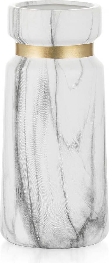 Witte en zwarte marmeren vazen boho-stijl moderne kunstvaas voor pampasgras bureau decoratie slaapkamer woonkamer tafel decoratie bloemenvaas 22 cm