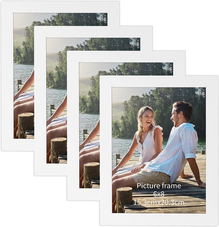 Witte fotolijsten set 8x6 inch voor muur en tafel set van 4