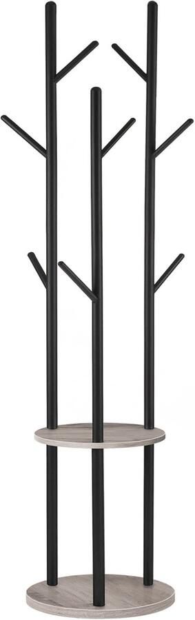 Witte garderobeboom EWT33YM01G1 vrijstaand kledingrek met 8 haken + 2 ronde planken