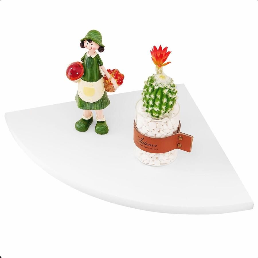 Witte Hangende Hoekplank van 18 cm Zwevend Wandrek voor Planten in Slaapkamer Woonkamer en Keuken