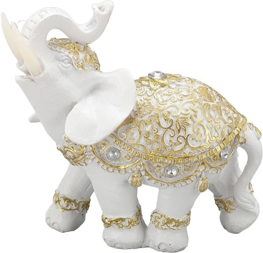 Witte Hars Olifant Standbeeld Realistisch Geluk Olifant Beeldje voor Entree Boekenplank of Bureau met Geluk en Rijkdom Symbool Thuiskantoor Hotel café Decoratie (Middelmatig 4 75L)