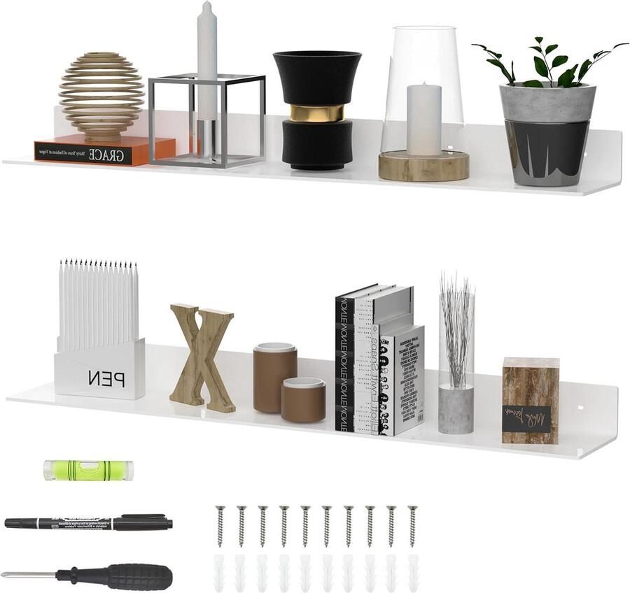 Witte heen en weer bewegende wandplanken Home Organizer 2 stuks 91 5 cm Acryl