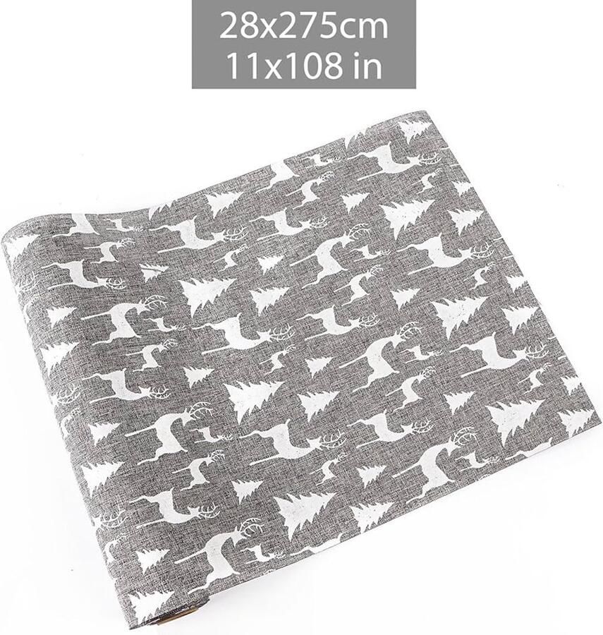 Witte Herten Tafelloper Kerst Decoratie 1 stuk Grijs Polyester 28 x 274 cm