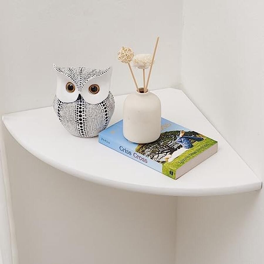 Witte Hoekschaal van Eikenhout Zwevende Wandplank voor Planten en Decoratie