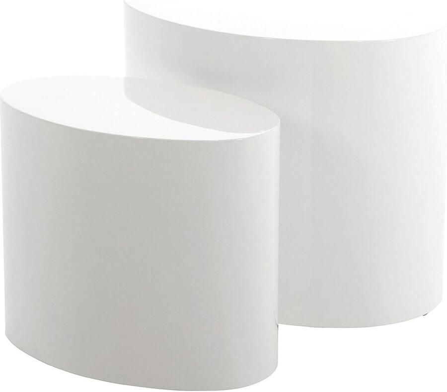 Rico set van 2 wit hoogglans ovale salontafels moderne bijzettafels voor woonkamer B48 x H40 x D33 cm en B40 x H33 x D245 cm