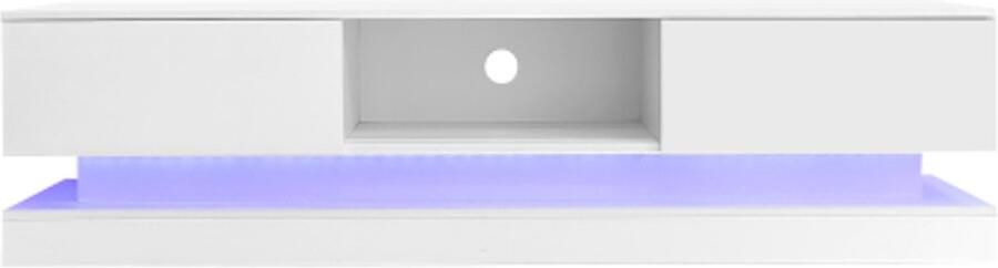 GOTAGEE Witte hoogglans tv-kast 160*35*40 5 cm met ledverlichting 2 lades app-bediening anti-kanteldesign voor 60 inch tv's tv-kast tv-lowboard