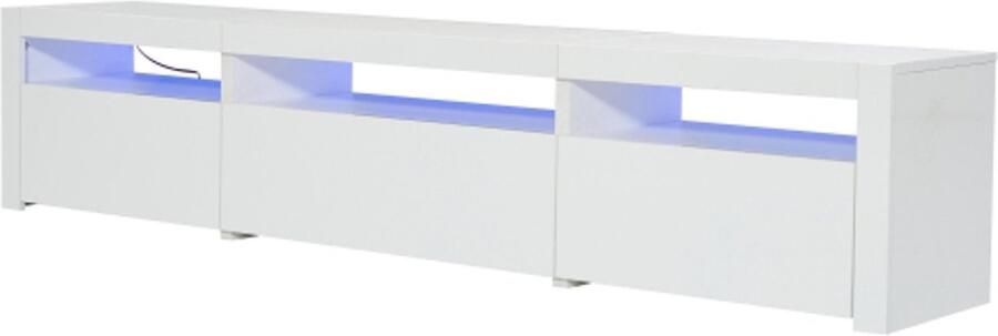 GOTAGEE Witte hoogglans tv-kast met ledverlichting en opbergruimte biedt plaats aan 80 inch tv's tv-kast met neerklapbare kastdeur 190 x 24 x 40 cm