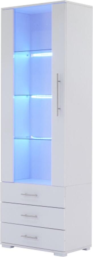 Witte hoogglans vitrinekast glazen vitrinekast staande vitrinekast met ledverlichting verticale vitrinekast met 3 laden 60x35x180cm