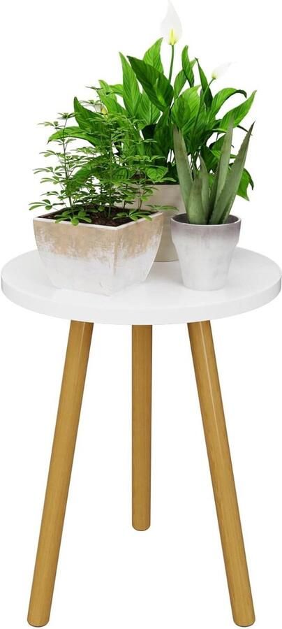 Witte houten bloemenkruk kleine bijzettafel 1 stuk 40 cm