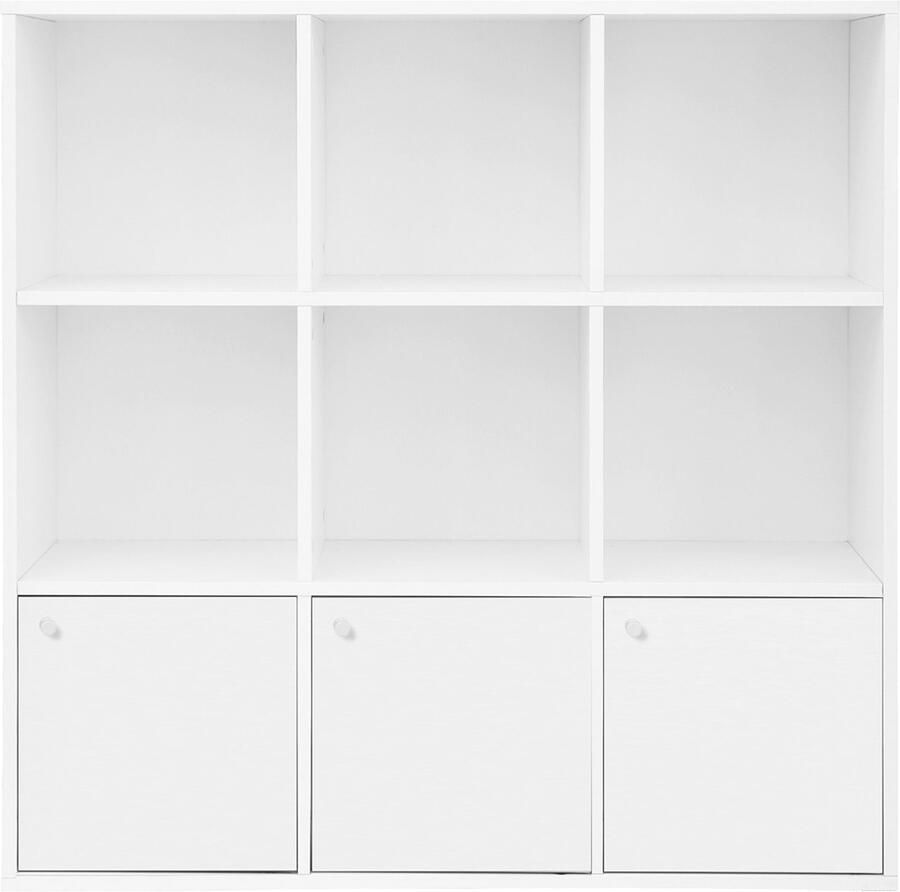 Witte houten boekenkast opbergkast vrijstaand rek DVD-rek boekenrek met 6 open vakken en 3 onderkasten modern en minimalistisch design 97 5 × 30 × 97 5 cm geschikt voor woonkamer kinderkamer studeerkamer of kantoor