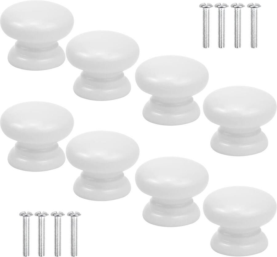 Witte houten ladeknoppen set van 8 33 mm paddestoeldeurknoppen ronde kastknoppen met schroeven meubelknoppen voor kast kledingkast lade thuiskantoor kinderslaapkamer kastknoppen kinderkamer