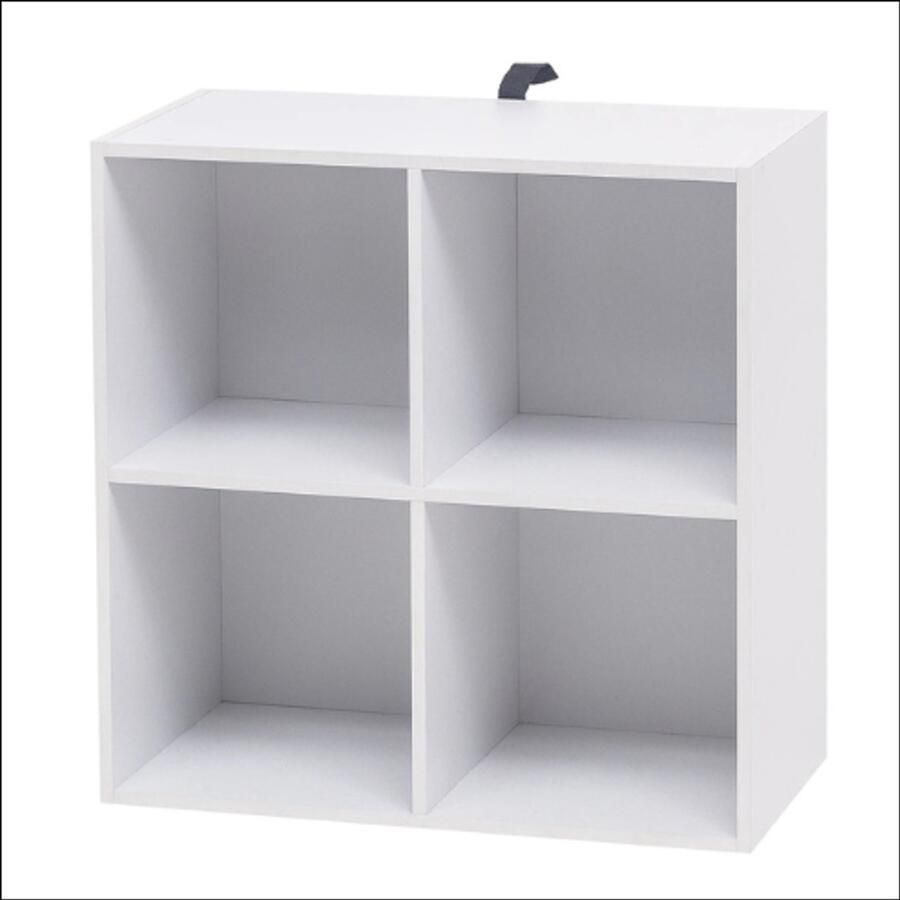 Witte Houten Kubus Boekenkast – 4 Opbergvakken – Compacte Opbergkast – Open Wandkast met 2 Lagen – MDF Kast voor Slaapkamer Woonkamer of Kinderkamer – 60x29 5x60 cm – Ruimtebesparend & Stabiel – Makkelijk te Monteren