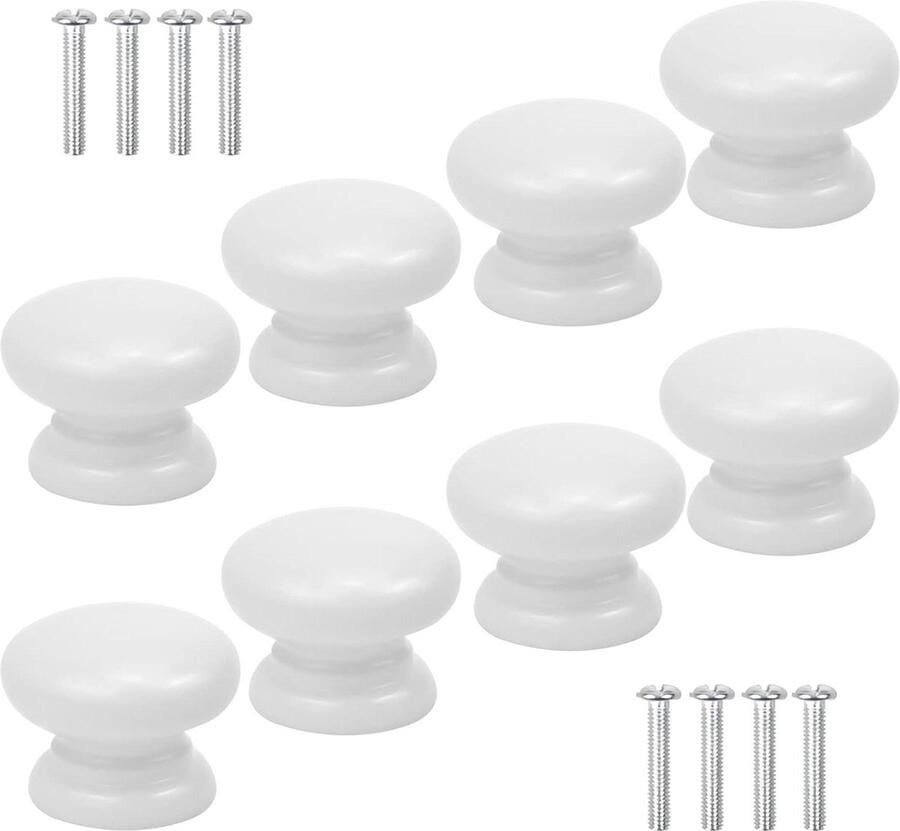 Witte houten ladeknoppen set van 8 33 mm paddestoeldeurknoppen ronde kastknoppen met schroeven meubelknoppen voor kast kledingkast lade thuiskantoor kinderslaapkamer kastknoppen kinderkamer - Foto 2