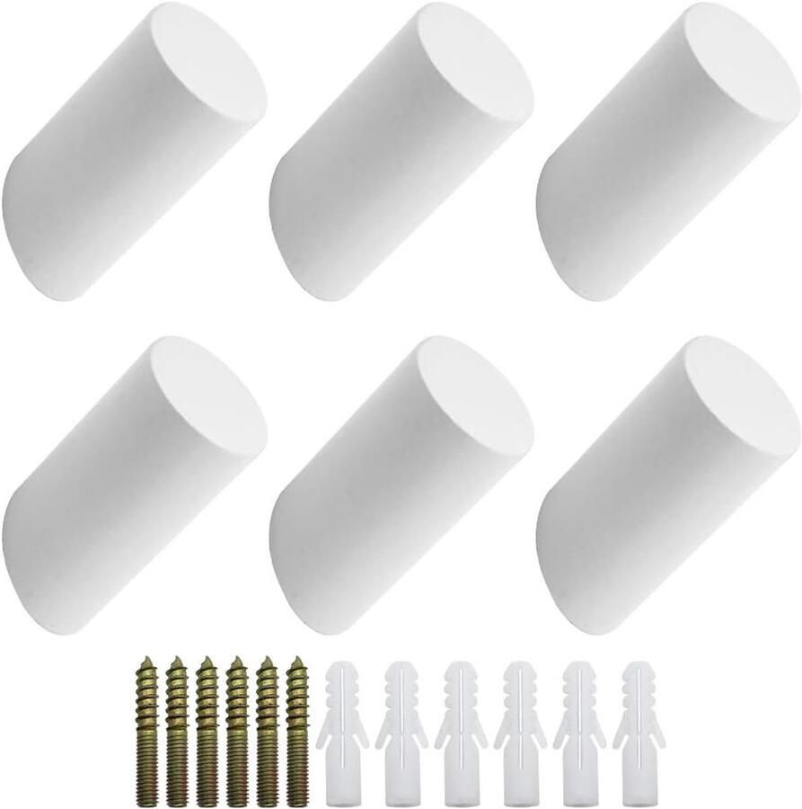 Witte Houten Wandhaken Set van 6 Natuurlijke Eiken Haak voor Kleding Handdoeken Sjaals en Hoeden