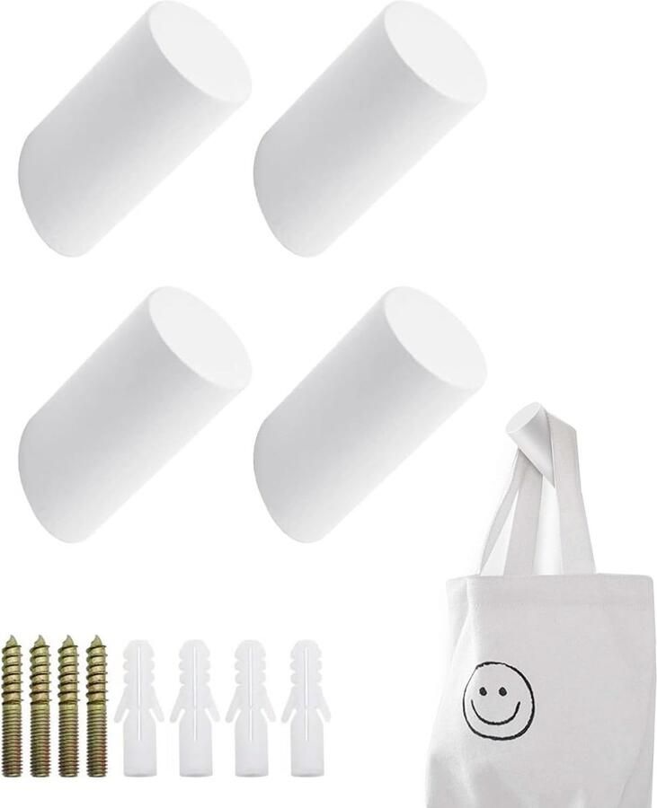 Witte Houten Wandhaken Zware Kapstokhaken voor Kleding 4 Stuks Hout