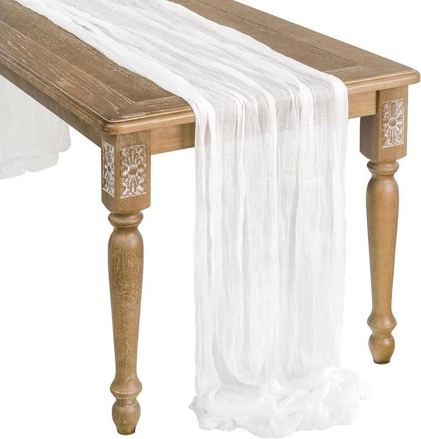Witte kaasdoek tafelloper 90 x 400 cm lang rustiek romantisch gaas boho-bruiloft verjaardagsfeestje wit (set van 3)