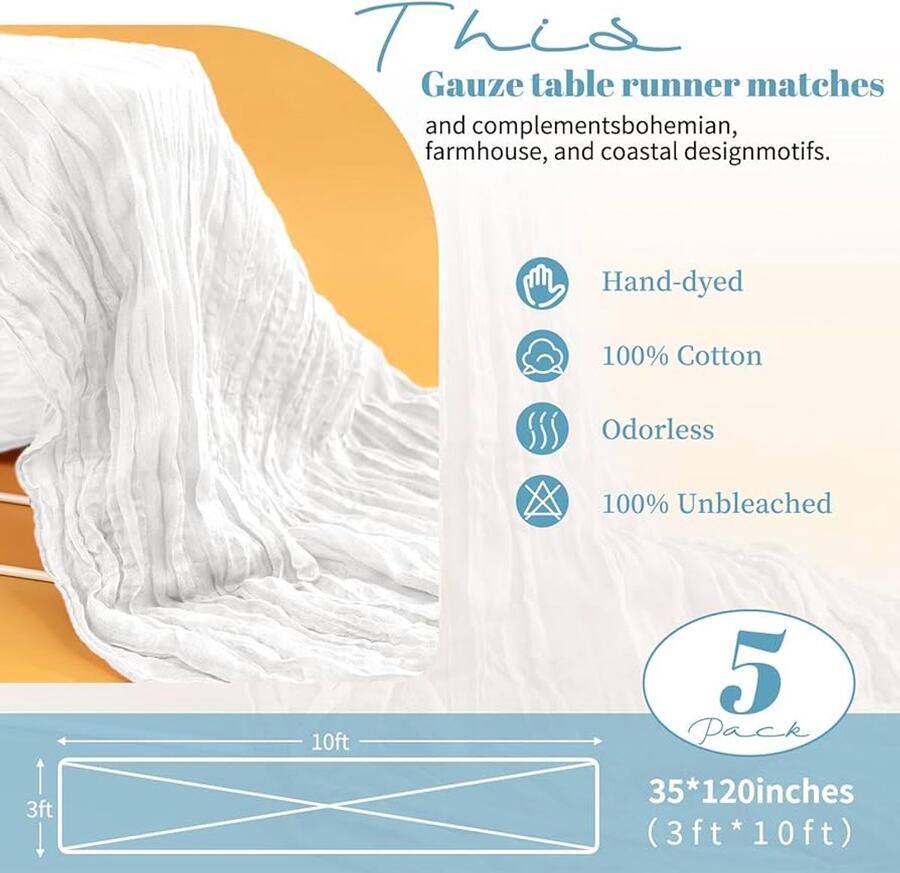 Witte kaasdoek tafellopers set van 5 halftransparant