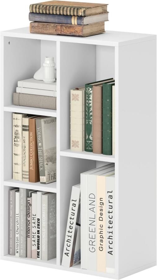 Witte Kallax Plank Boekenkast met 2 Laag & 5 Opbergkubussen Wit Houten Boekenplank voor Woonkamer Slaapkamer & Kantoorkamer