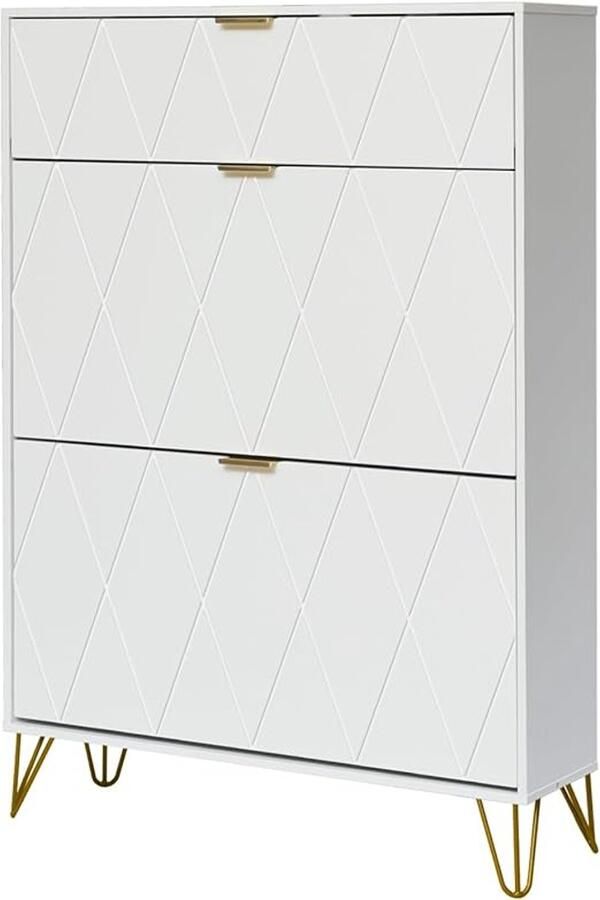 Witte Kantelbare Schoenenkast voor 16 Paren 3 Vakken met Verborgen Rek 80x24x120 cm