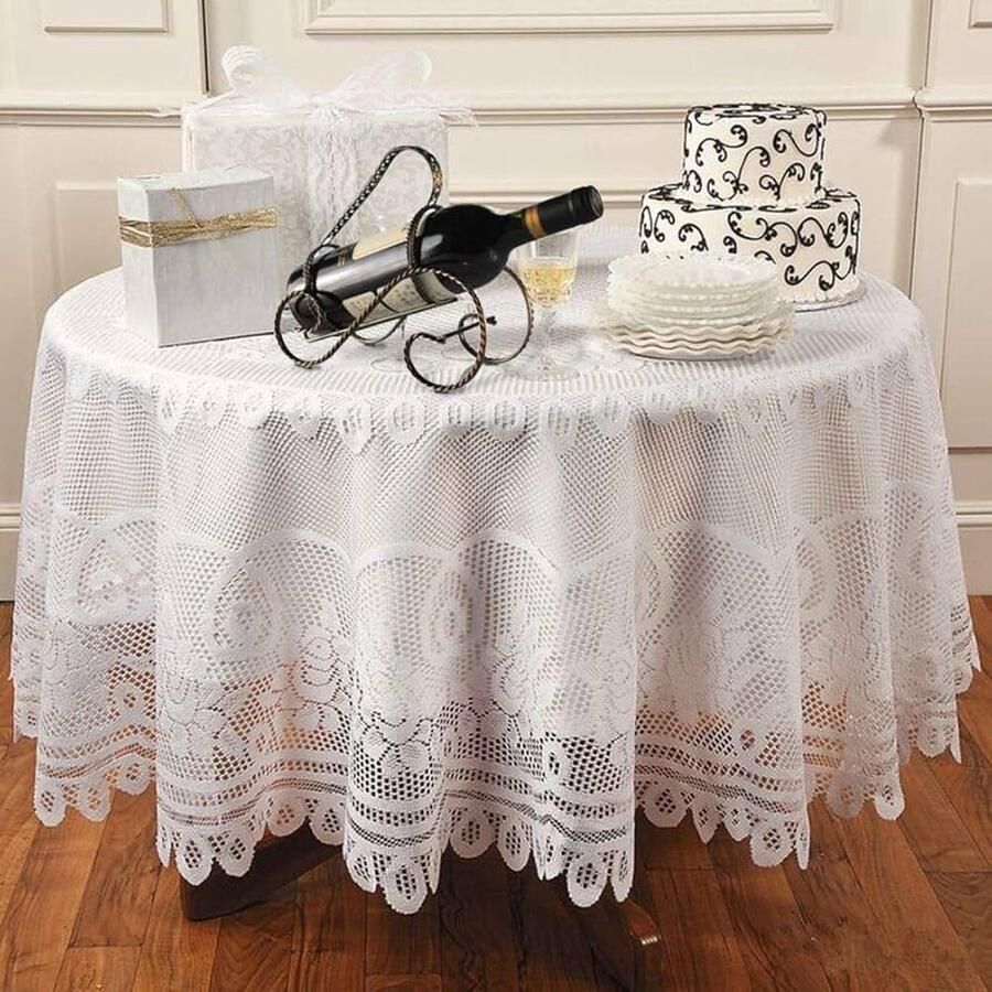 Witte kanten placemats wasbaar polyester rond 180 cm