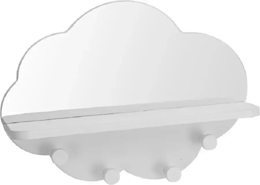 Witte kapstok met spiegel wolk vorm 39 cm kinderkamer accessoires Babykamer kinderkamer accessoires Spiegels Kapstokken Wolken kapstok spiegel 2-in-1