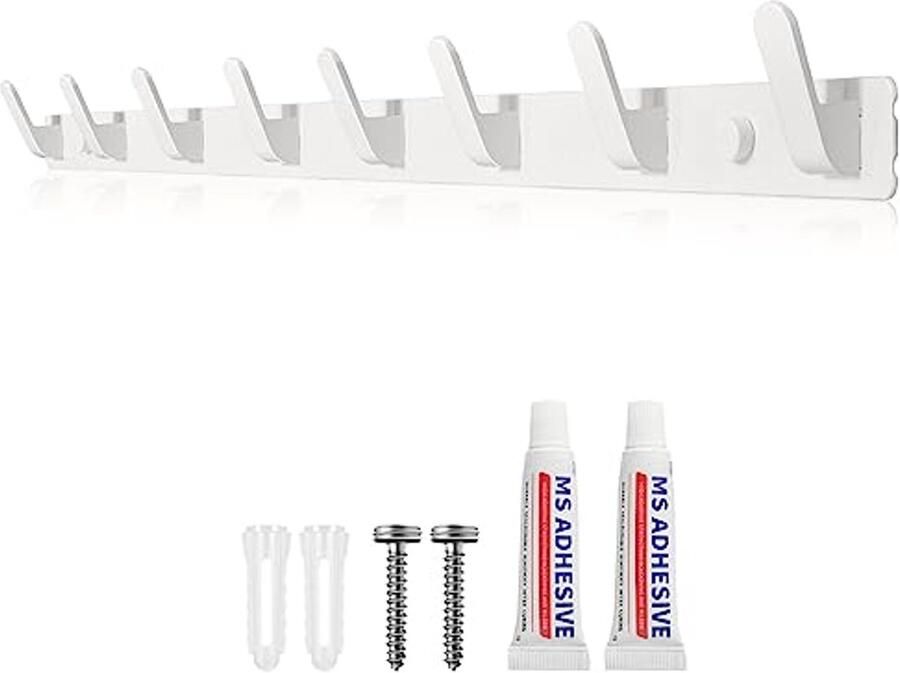 Witte Kapstokhaken met 8 Haken Stabiele Wandmontage voor Jassen Tassen en Hoeden