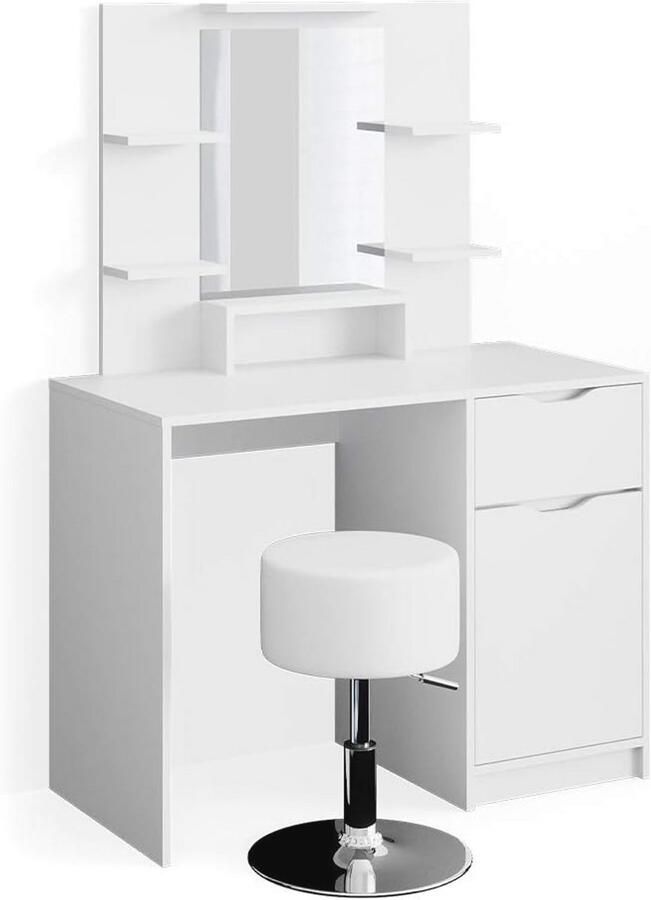 Witte Kaptafel met Kruk en Opbergruimte voor Make-up