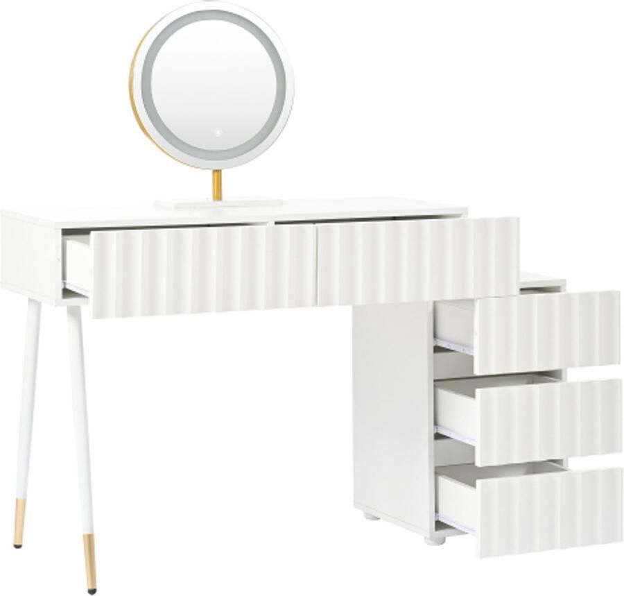 Witte kaptafel met LED-spiegel en verlichting – Make-uptafel met 5 ruime lades – Slaapkamermeubel 100x127x40 cm