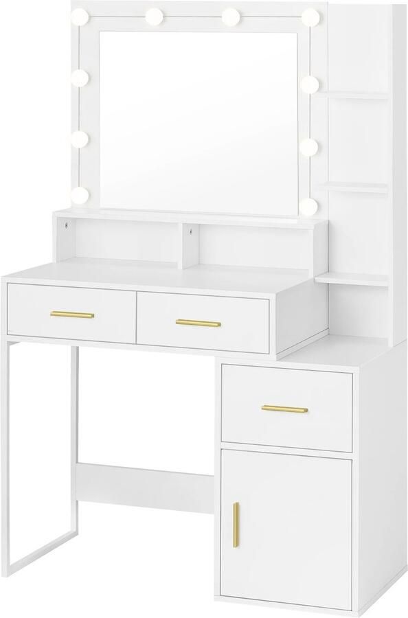 Stemily Kaptafel met Led-Verlichting Verstelbare Helderheid Veel Opbergruimte 50KG Draagvermogen 90x143x39 5 cm