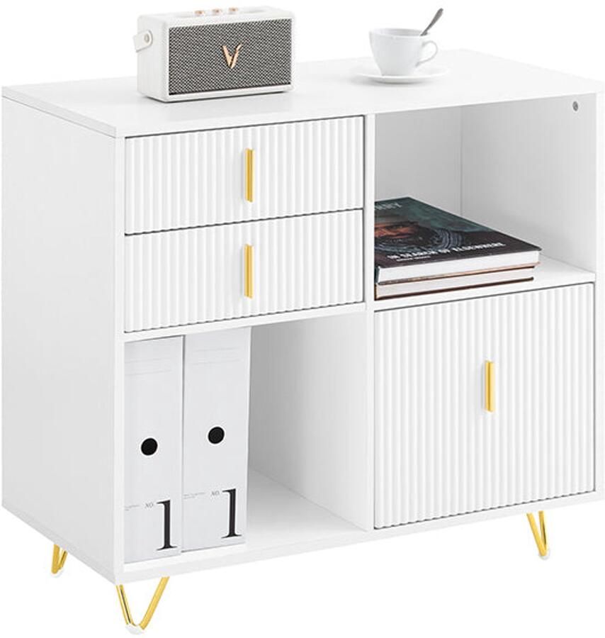 Witte kast Opslagoplossing Organisatoreenheid Luxe ontwerp 80x75x40cm MDF & metaal Ruime laden en compartimenten