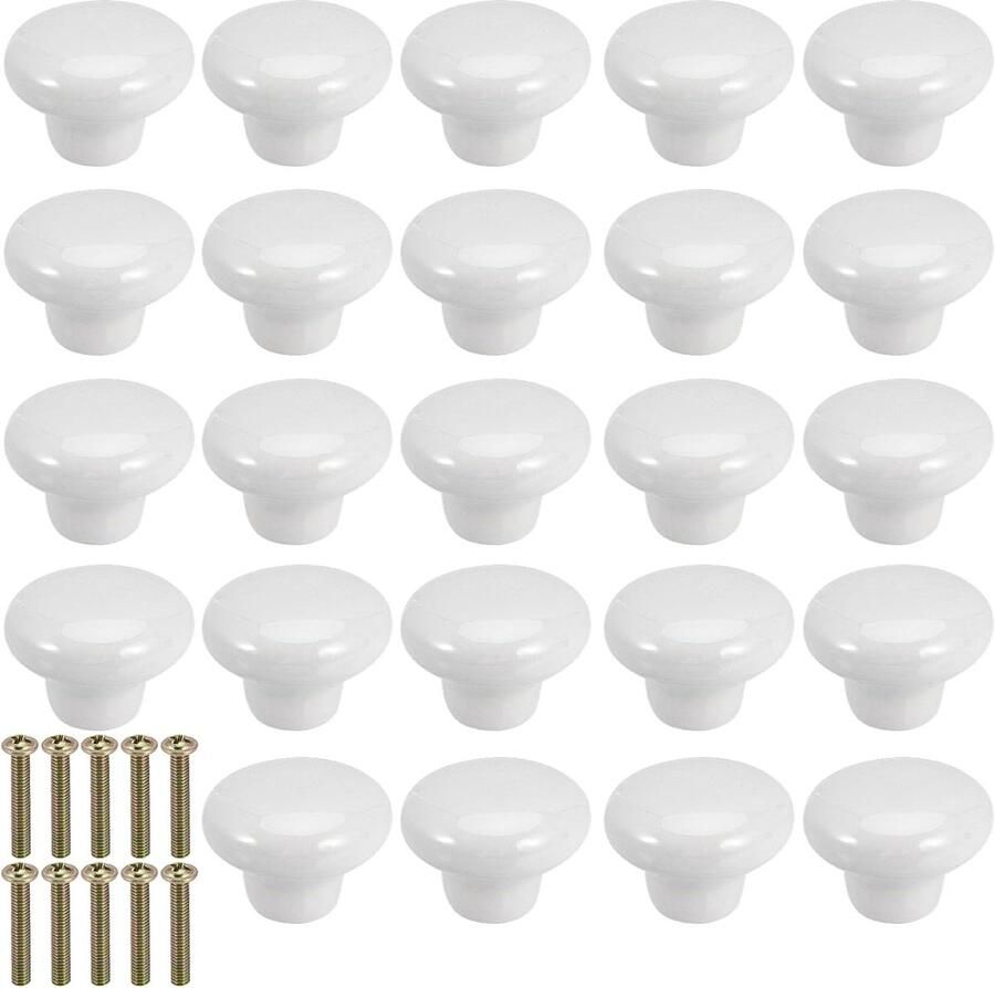 Witte keramische kastknoppen 24 stuks 32 mm rond