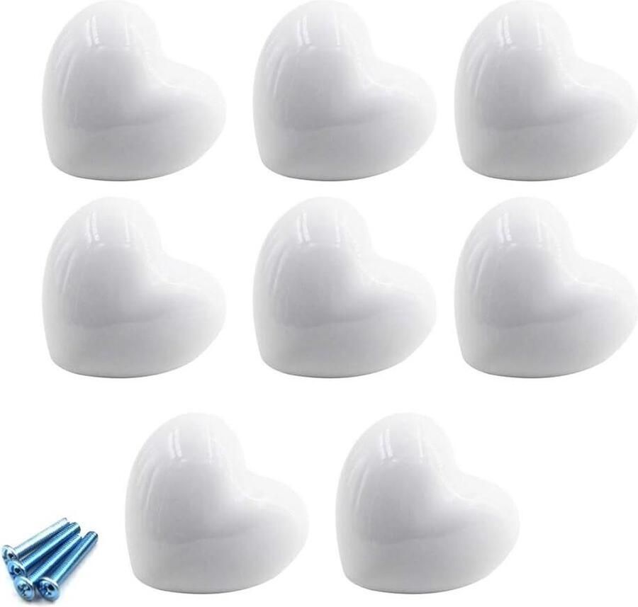 Witte keramische ladekast handgrepen hartvorm knoppen voor keuken en kinderkamer 8 stuks