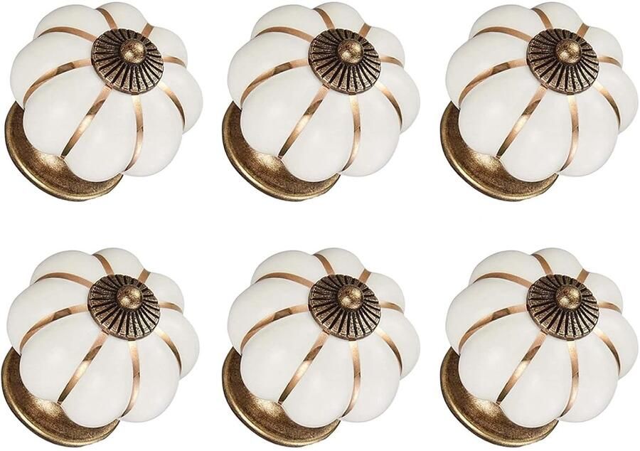 Witte Keramische Pompoen Knoppen Decoratief Handvat 6 Stks