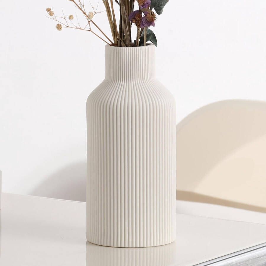 Witte keramische vaas voor decoratie minimalistische decoratie moderne huisdecoratie witte vazen ​​voor pampasgras tafel plank boekenplank schoorsteenmantel en entree (8)