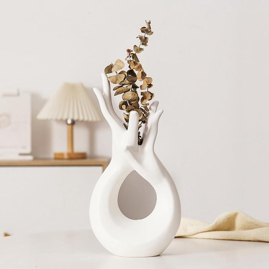 Witte keramische vazen handvorm moderne droogbloemenvaas huisdecoratieaccessoires voor tafelopzetstukken bruiloft eettafel feest woonkamer kantoor slaapkamer